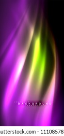 Neon glowing wave, magic energy and light motion background. Vector illustration