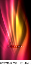Neon glowing wave, magic energy and light motion background. Vector illustration