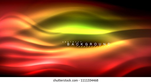 Neon glowing wave, magic energy and light motion background. Vector illustration