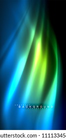 Onda brillante neón, energía mágica y fondo de movimiento de luz. Ilustración del vector