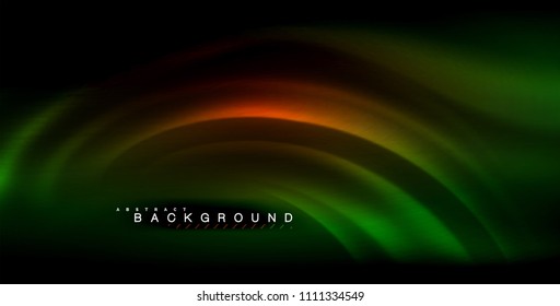 Onda brillante neón, energía mágica y fondo de movimiento de luz. Ilustración del vector