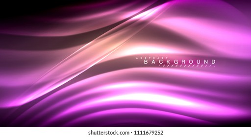 Neon glowing wave, magic energy and light motion background. Vector illustration