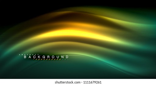 Neon glowing wave, magic energy and light motion background. Vector illustration