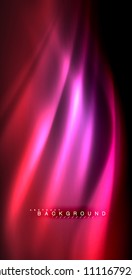 Neon glowing wave, magic energy and light motion background. Vector illustration