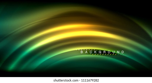 Neon glowing wave, magic energy and light motion background. Vector illustration