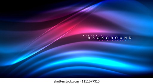Neon glowing wave, magic energy and light motion background. Vector illustration