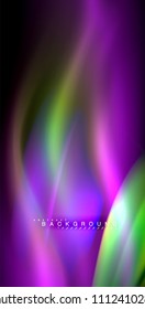 Neon glowing wave, magic energy and light motion background. Vector illustration