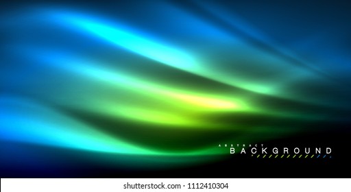 Neon glowing wave, magic energy and light motion background. Vector illustration