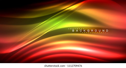 Neon glowing wave, magic energy and light motion background. Vector illustration