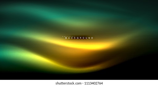 Neon glowing wave, magic energy and light motion background. Vector illustration