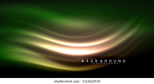 Neon glowing wave, magic energy and light motion background. Vector illustration