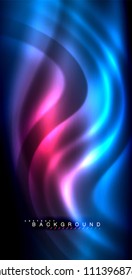 Neon glowing wave, magic energy and light motion background. Vector illustration