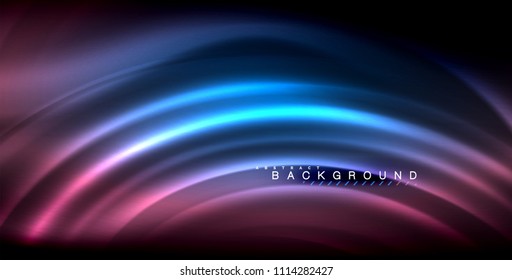 Neon glowing wave, magic energy and light motion background. Vector illustration