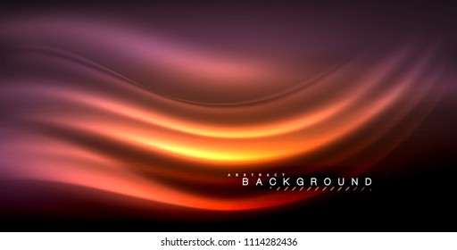 Neon glowing wave, magic energy and light motion background. Vector illustration