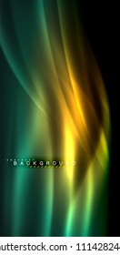 Onda brillante neón, energía mágica y fondo de movimiento de luz. Ilustración del vector