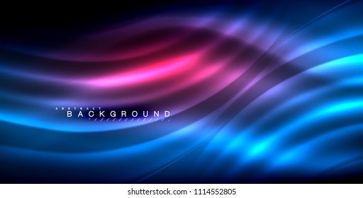 Neon glowing wave, magic energy and light motion background. Vector illustration