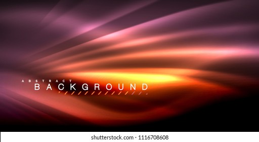 Neon glowing wave, magic energy and light motion background. Vector illustration