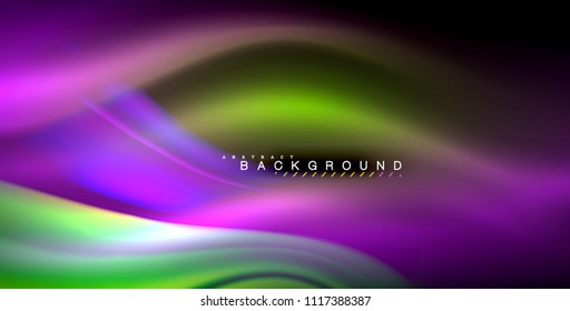 Neon glowing wave, magic energy and light motion background. Vector illustration