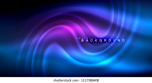Neon glowing wave, magic energy and light motion background. Vector illustration