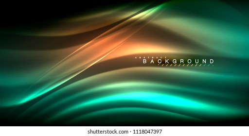 Neon glowing wave, magic energy and light motion background. Vector illustration