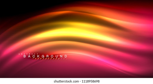 Neon glowing wave, magic energy and light motion background. Vector illustration