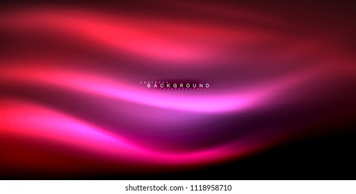 Neon glowing wave, magic energy and light motion background. Vector illustration