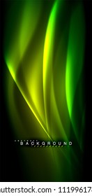 Neon glowing wave, magic energy and light motion background. Vector illustration