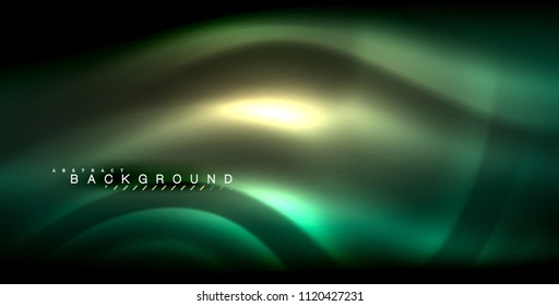 Neon glowing wave, magic energy and light motion background. Vector illustration