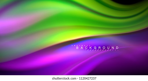 Neon glowing wave, magic energy and light motion background. Vector illustration