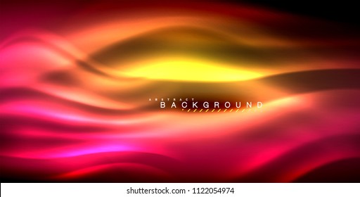 Neon glowing wave, magic energy and light motion background. Vector illustration