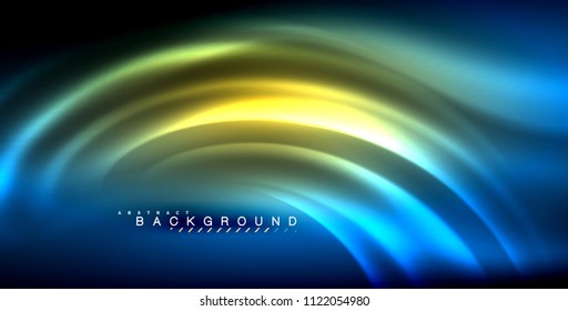 Neon glowing wave, magic energy and light motion background. Vector illustration