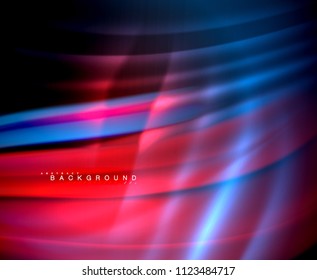 Neon glowing wave, magic energy and light motion background. Vector wallpaper template, illustration