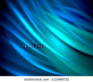 Neonleuchtende Welle, magische Energie und heller Hintergrund. Vektorhintergrund-Vorlage, Illustration