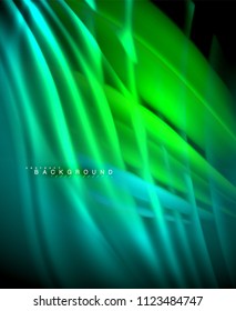 Neon glowing wave, magic energy and light motion background. Vector wallpaper template, illustration