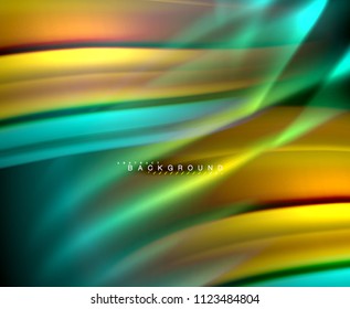 Neonleuchtende Welle, magische Energie und heller Hintergrund. Vektorhintergrund-Vorlage, Illustration