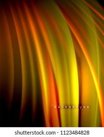 Neon glowing wave, magic energy and light motion background. Vector wallpaper template, illustration