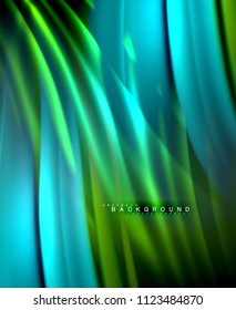 Neon glowing wave, magic energy and light motion background. Vector wallpaper template, illustration