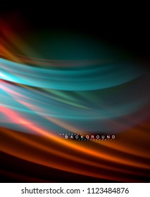 Onda brillante neón, energía mágica y fondo de movimiento de luz. Plantilla de papel tapiz vectorial, ilustración