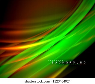 Neonleuchtende Welle, magische Energie und heller Hintergrund. Vektorhintergrund-Vorlage, Illustration