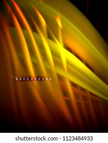 Neon glowing wave, magic energy and light motion background. Vector wallpaper template, illustration