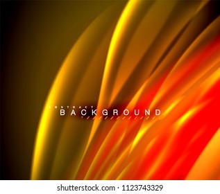 Onda brillante neón, energía mágica y fondo de movimiento de luz. Plantilla de papel tapiz vectorial, ilustración