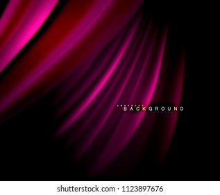 Neon glowing wave, magic energy and light motion background. Vector wallpaper template, illustration