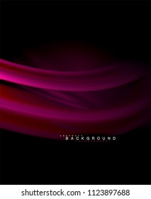 Neon glowing wave, magic energy and light motion background. Vector wallpaper template, illustration