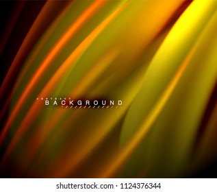 Neon glowing wave, magic energy and light motion background. Vector wallpaper template, illustration