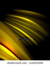 Neon glowing wave, magic energy and light motion background. Vector wallpaper template, illustration