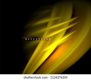 Neon glowing wave, magic energy and light motion background. Vector wallpaper template, illustration