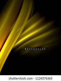Neon glowing wave, magic energy and light motion background. Vector wallpaper template, illustration