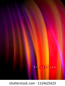 Neon glowing wave, magic energy and light motion background. Vector wallpaper template, illustration