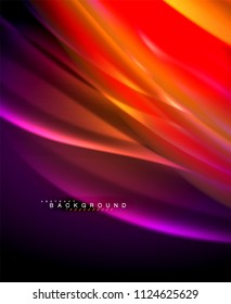 Onda brillante neón, energía mágica y fondo de movimiento de luz. Plantilla de papel tapiz vectorial, ilustración