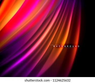 Onda brillante neón, energía mágica y fondo de movimiento de luz. Plantilla de papel tapiz vectorial, ilustración